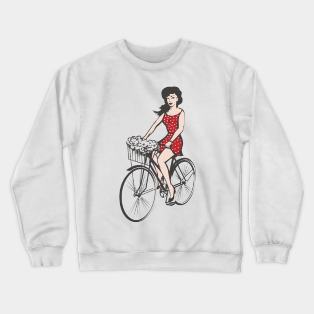 Girl on a bicycle Crewneck Sweatshirt by devaleta